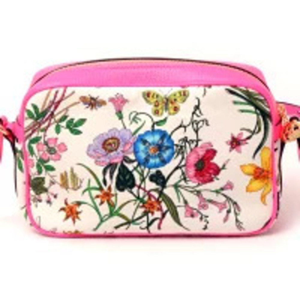 Gucci Flora Canvas Shoulder Bag Multicolor Flower Leather Flower